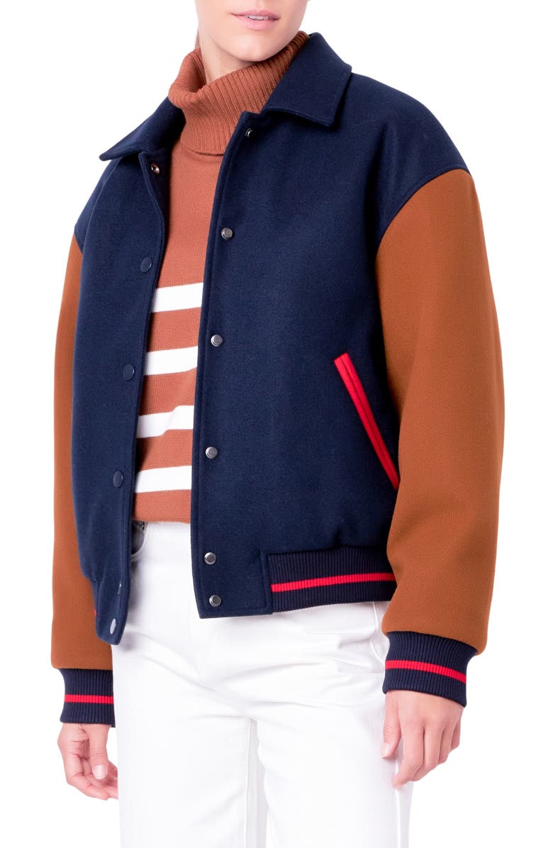 English Factory Colorblock Bomber Jacket, Alternate, color, Navy Multi