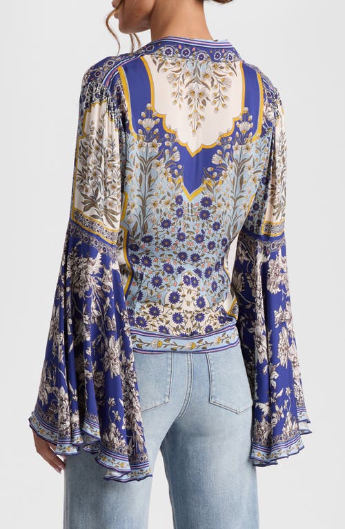 Alice And Olivia Willa Forevermore Fitted Bell-sleeve Placket Top In Blue
