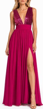 BY DESIGN Daphne Sequin Top V-Plunge Maxi Dress