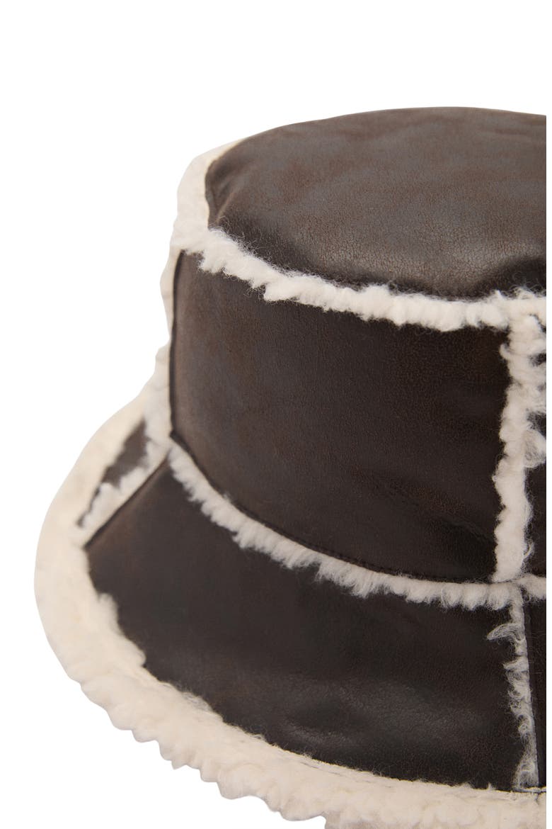 Faux Shearling Bucket Hat, Alternate, color, CHOCOLATE