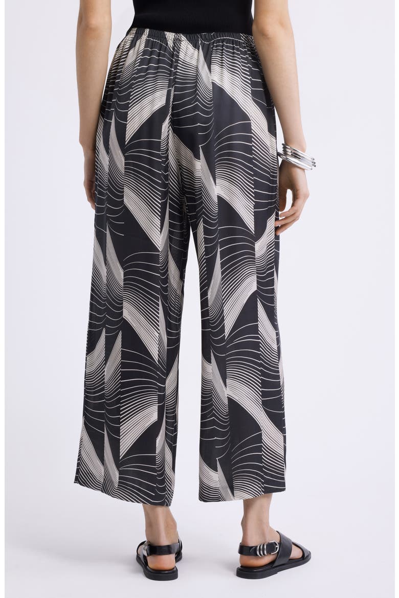 Print Pull-On Satin Crop Wide Leg Pants, Alternate, color, BLACK- IVORY WAVE SPLICE
