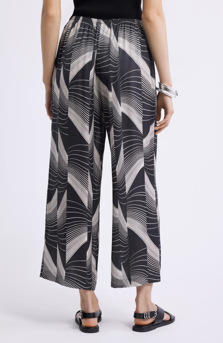 Nordstrom Print Pull-On Satin Crop Wide Leg Pants, Alternate, color, Black- Ivory Wave Splice
