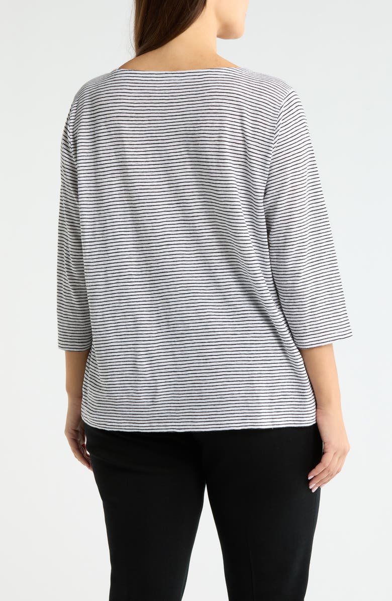 Eileen Fisher Stripe Slim Fit Organic Linen Top, Alternate, color, White/ Black