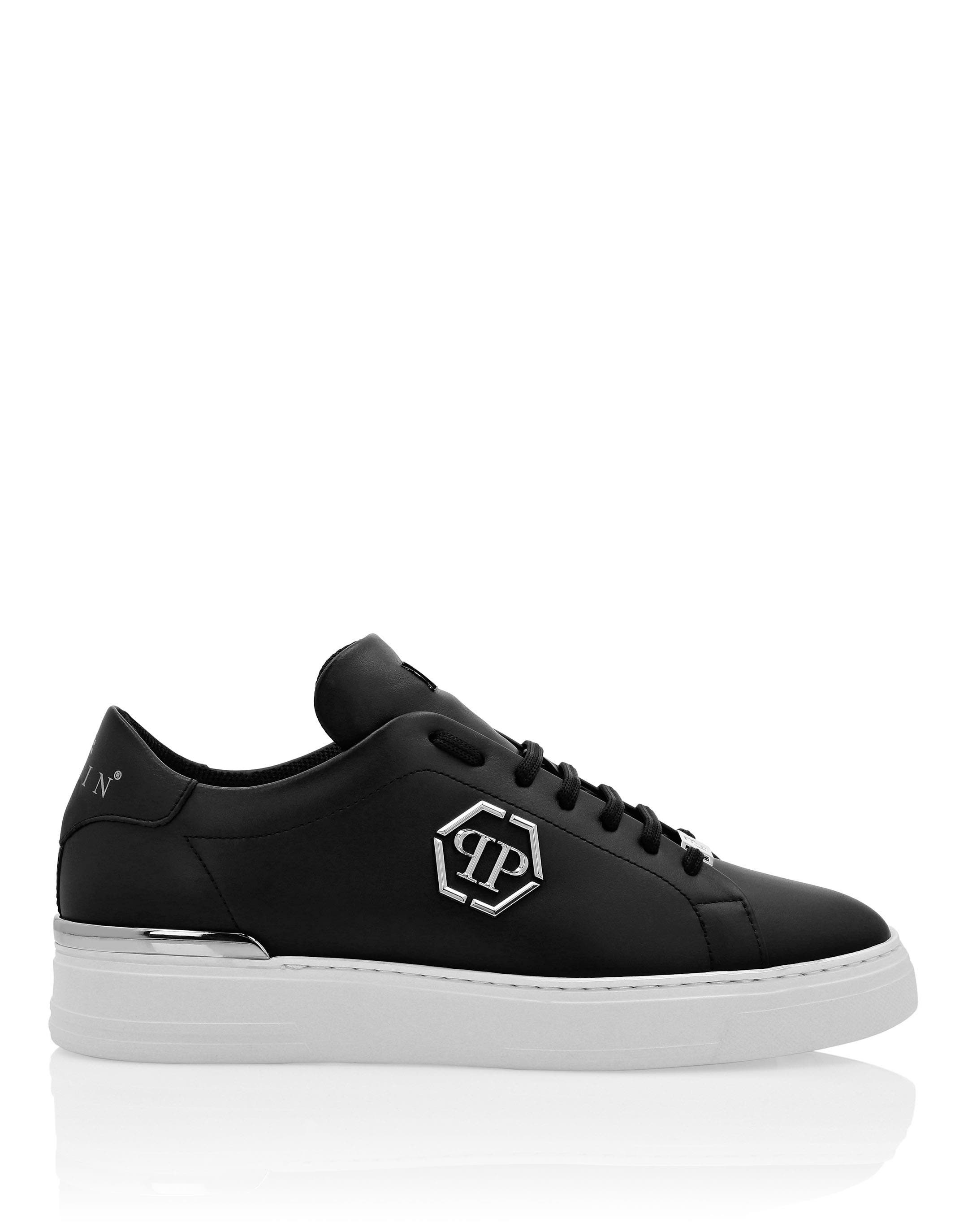 Leather Lo-Top Sneaker Hexagon Unisex, Alternate, color, black