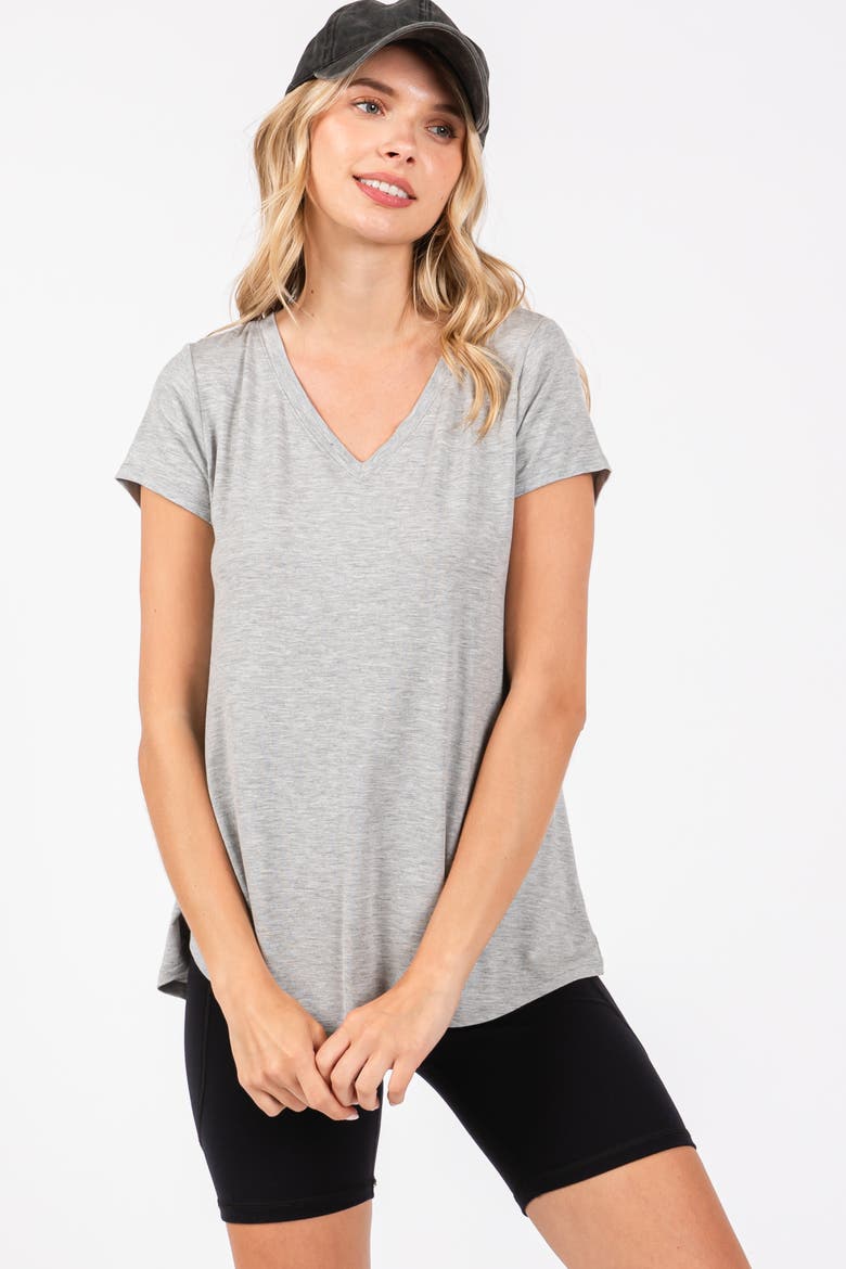 Basic V-Neck Short Sleeve Top, Alternate, color, Heather Grey