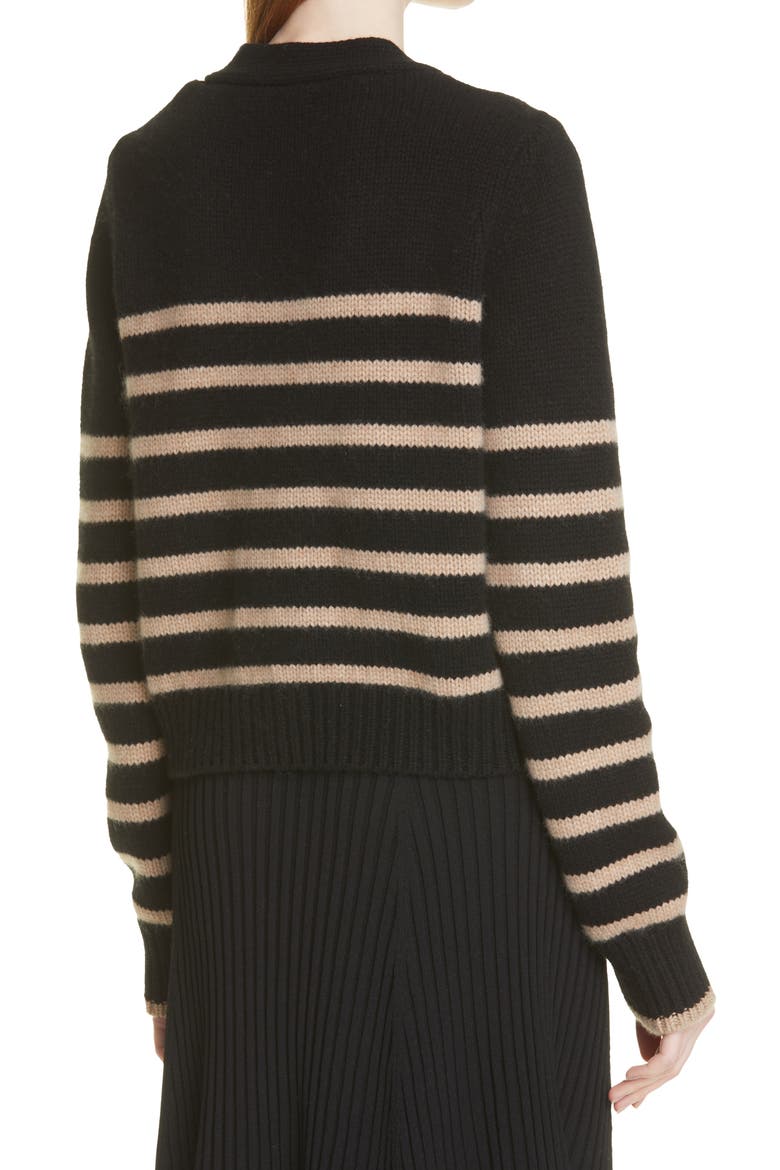 Mini Marin Stripe V-Neck Cardigan, Alternate, color, BLACK / TAN