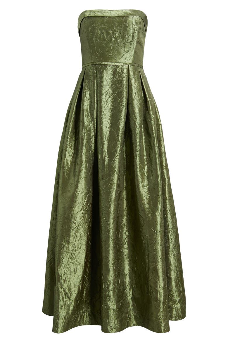Crushed Taffeta Strapless Gown, Alternate, color, DESERT OLIVE