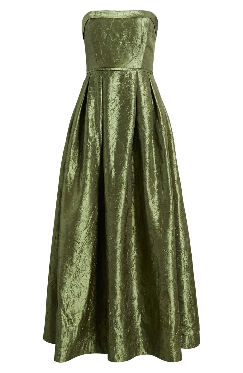 Tahari ASL Crushed Taffeta Strapless Gown, Alternate, color, Desert Olive