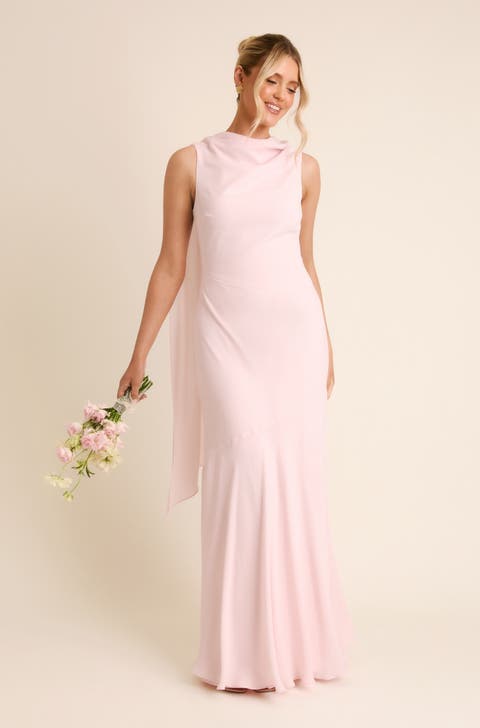High Cowl Drape Chiffon Bridesmaid Dress
