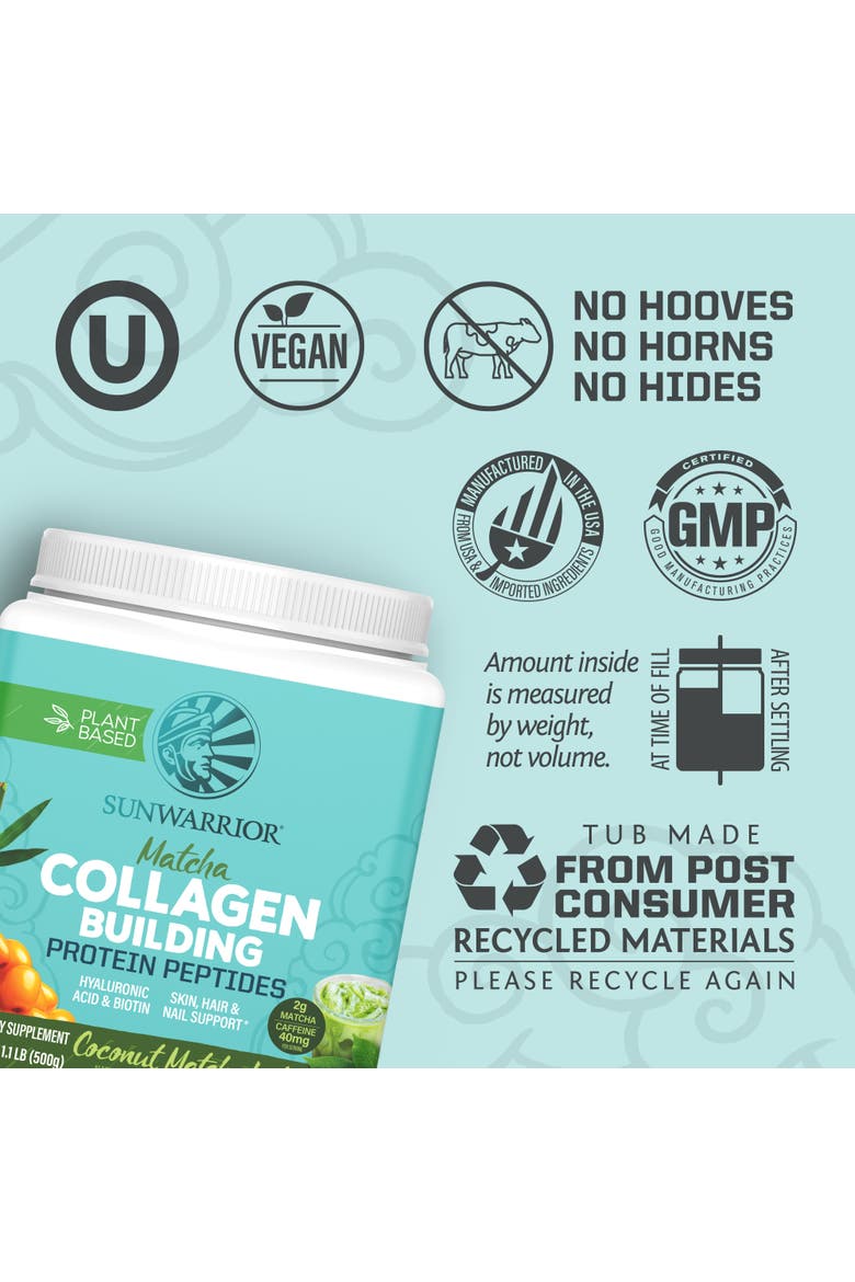 Collagen Building Protein Peptides Powder, Coconut Matcha Latte, 500g sq tub, Alternate, color, No Color