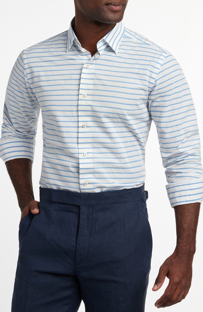 David Donahue Barre Stripe Slub Cotton Button-Up Shirt, Alternate, color, White/ Blue