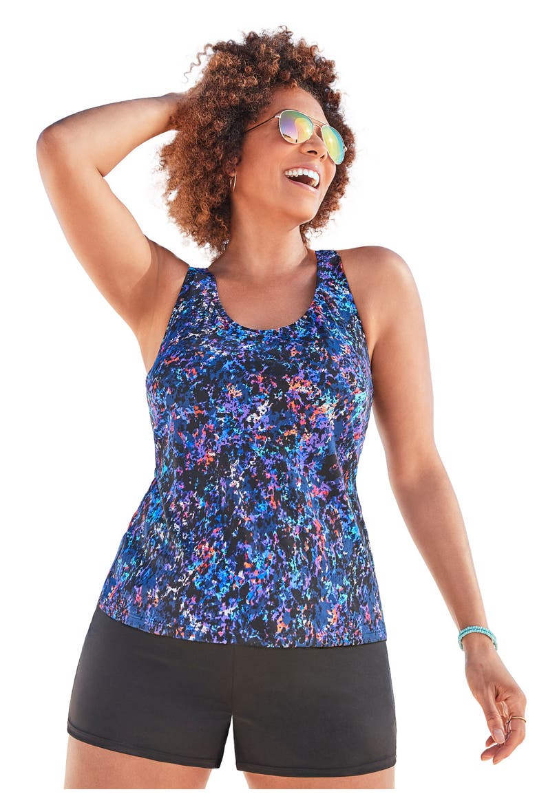Chlorine Resistant Racerback Tankini Top, Main, color, Multi Midnight Abstract