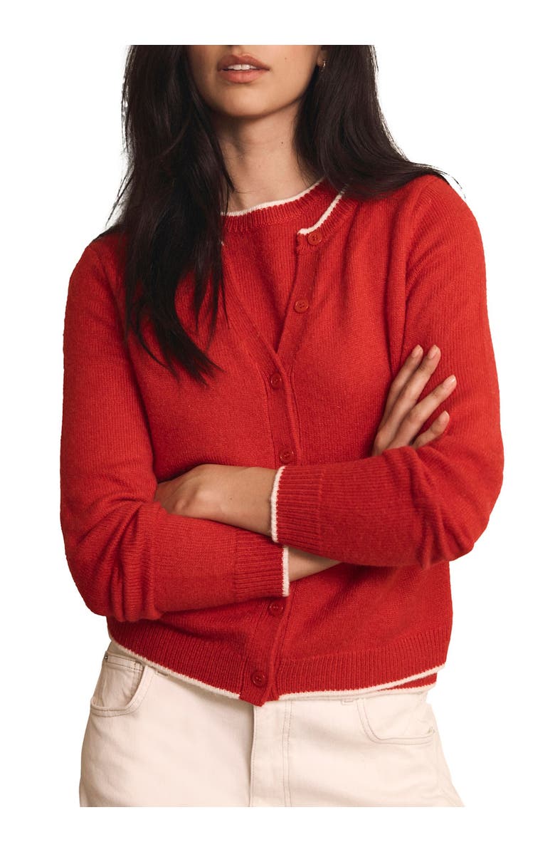 MINT VELVET Layered Tipped Knit Cardigan, Alternate, color, Red