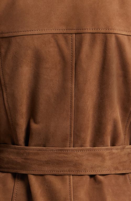 Bernardo Belted Suede Coat In Brown