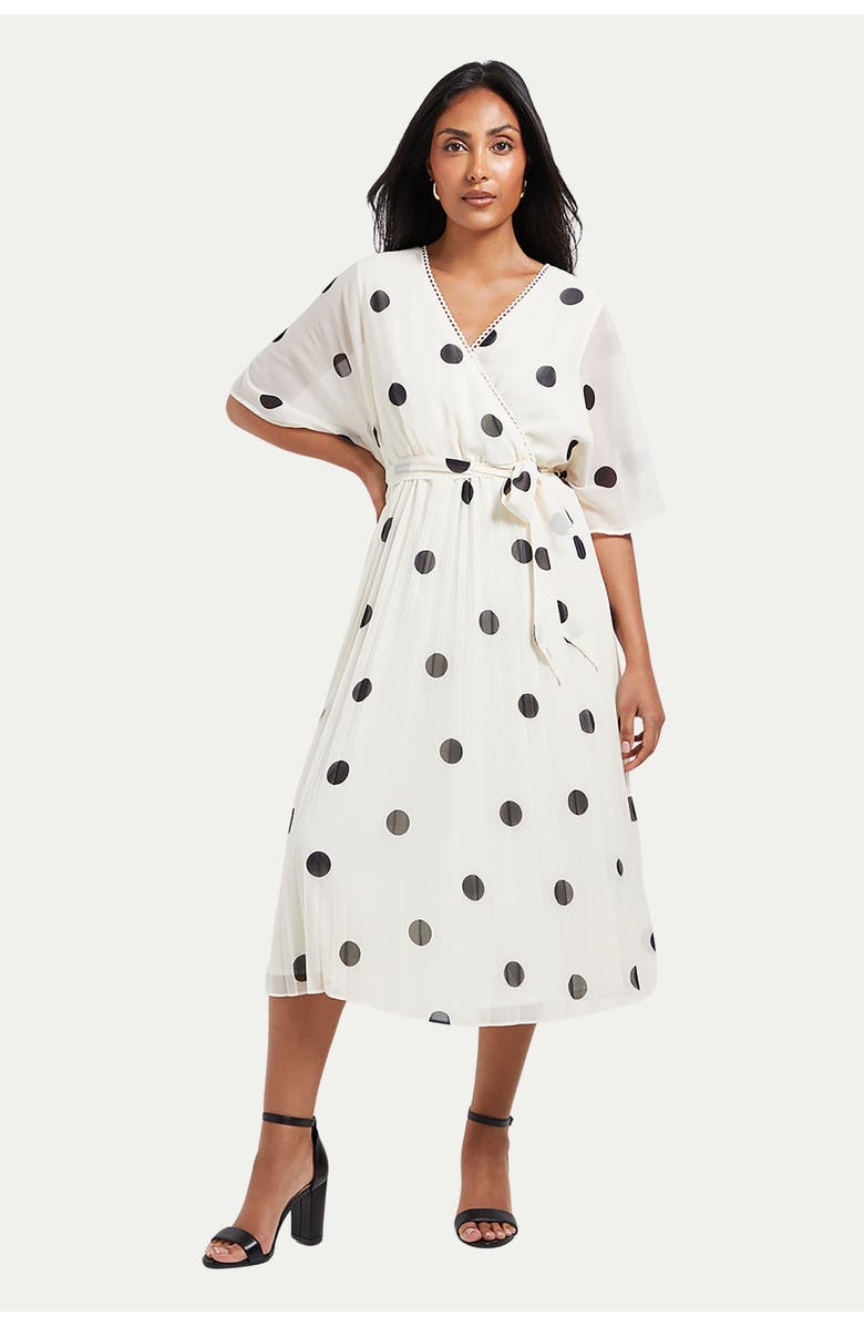 Wallis Petite Spot Pleated Midi Dress, Main, color, Ivory