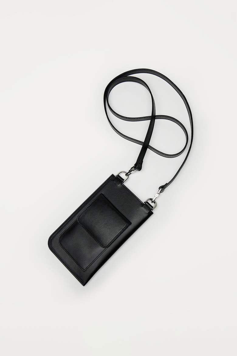 Arch Smooth Leather Phone Bag, Alternate, color, Black