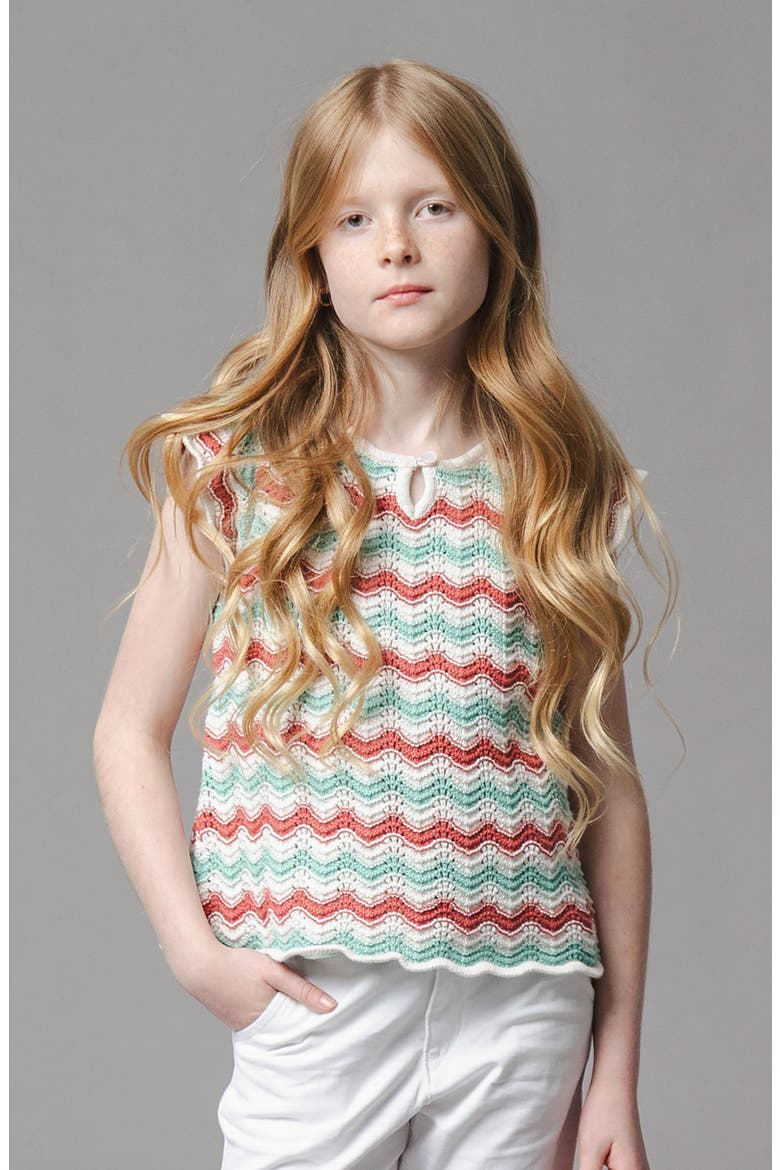 Kids' Organic Flutter Sleeve Sweater Top, Alternate, color, Tidal Wiggle