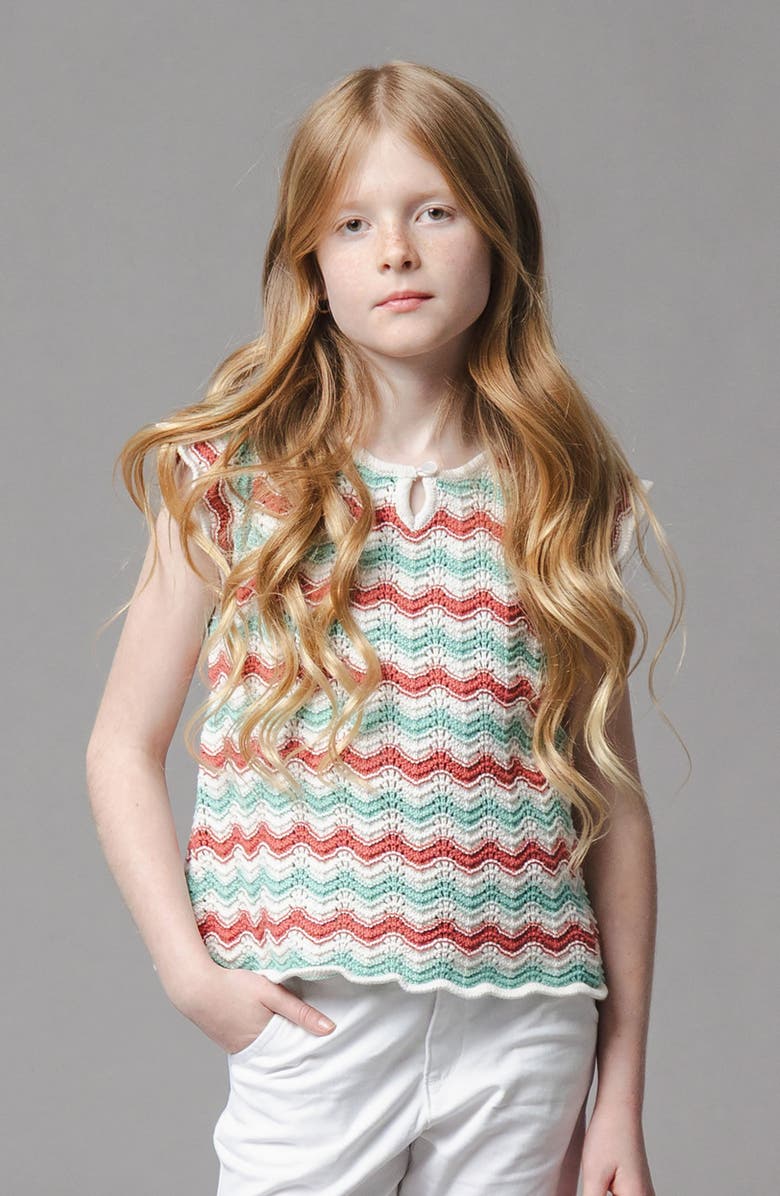 Hope & Henry Kids' Organic Flutter Sleeve Sweater Top, Alternate, color, Tidal Wiggle