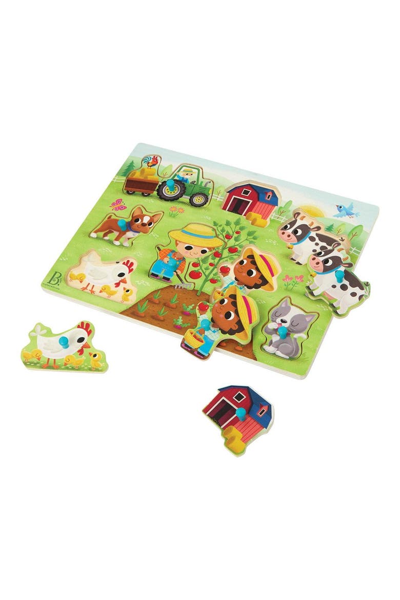 Farmyard Animals & Transportation Vehicles Peg Puzzles, Alternate, color, Multicolored