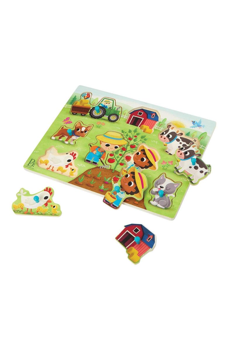 Battat Farmyard Animals & Transportation Vehicles Peg Puzzles, Alternate, color, Multicolored