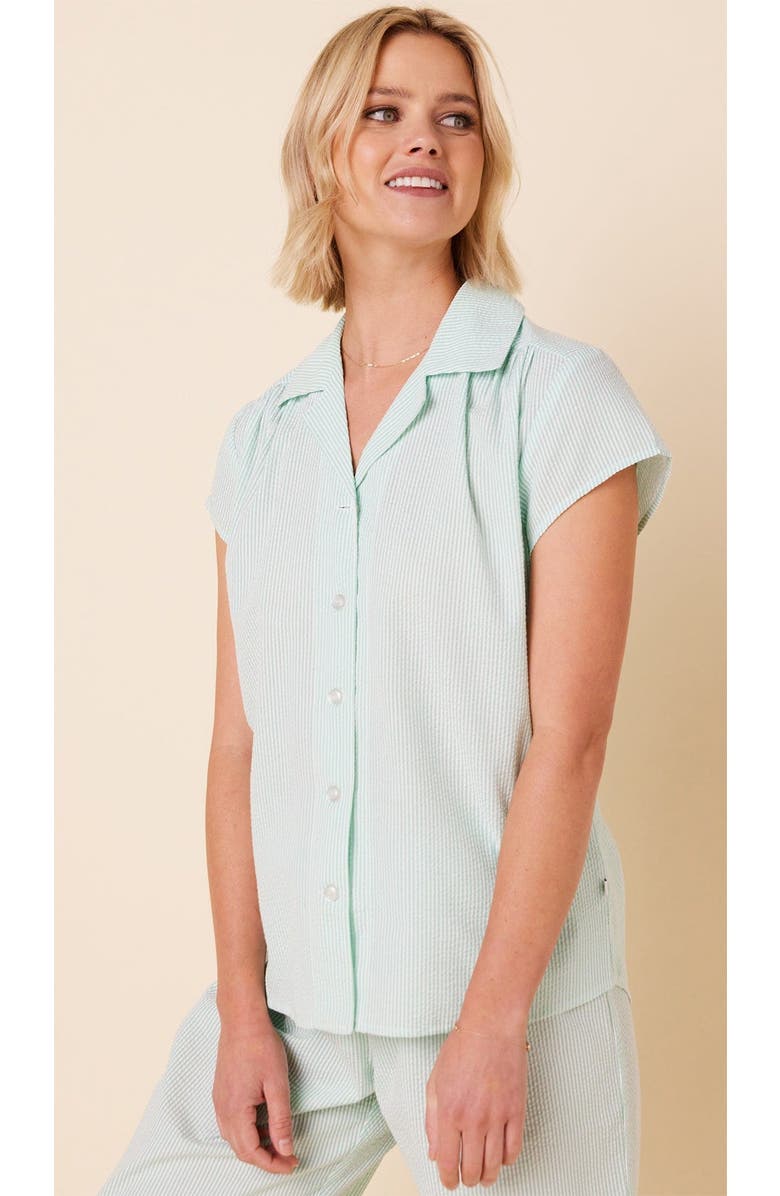 The Cat's Pajamas Poplin Cropped Pajama Set, Alternate, color, Mint Stripe