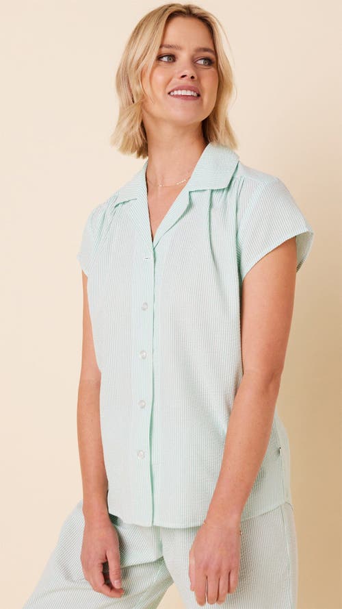 The Cat's Pajamas Poplin Cropped Pajama Set In Blue