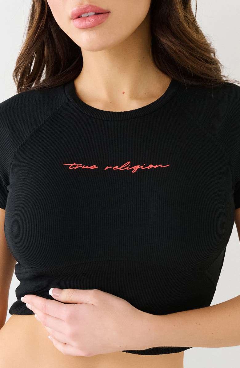 True Religion Rib Logo Crop T-Shirt, Alternate, color, 