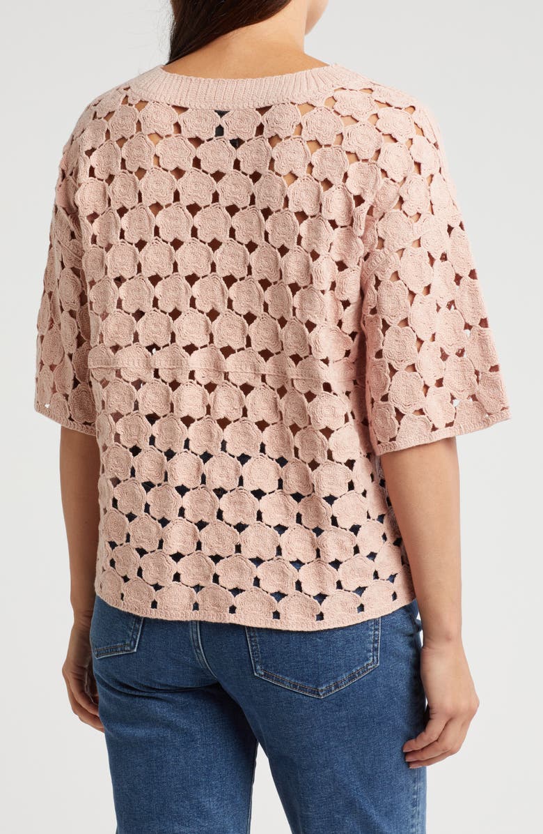 Bobeau Floral Crochet Short Sleeve Top, Alternate, color, Vintage Rose