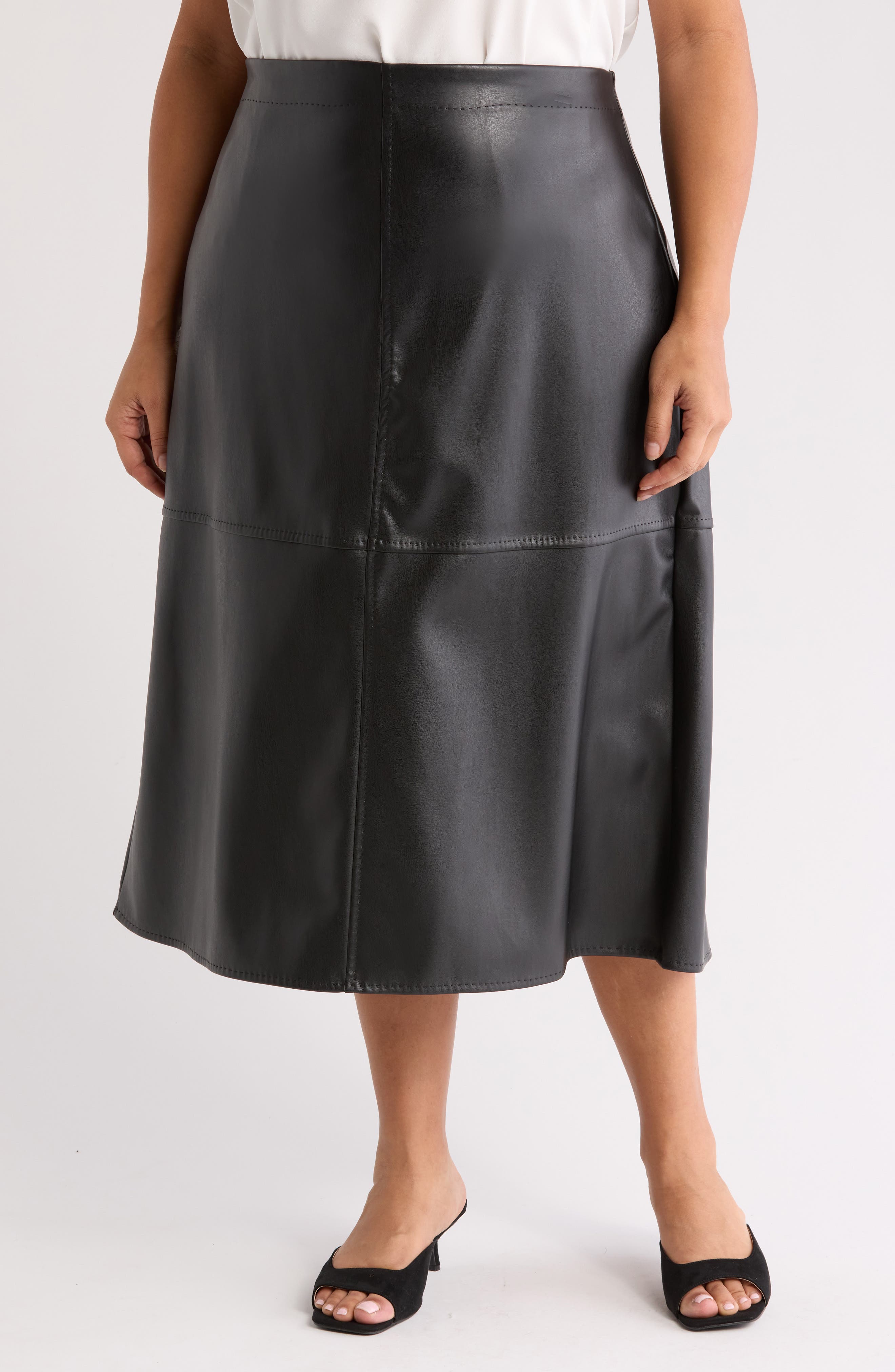 MAX STUDIO Faux Leather Midi Skirt