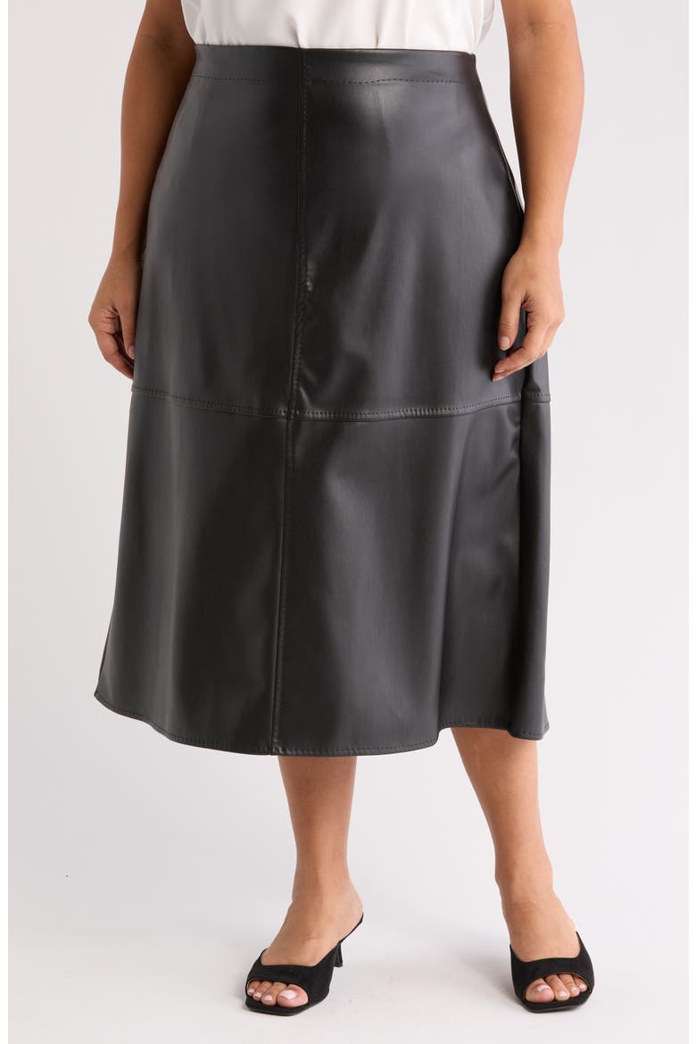 Faux Leather Midi Skirt, Main, color, BLACK