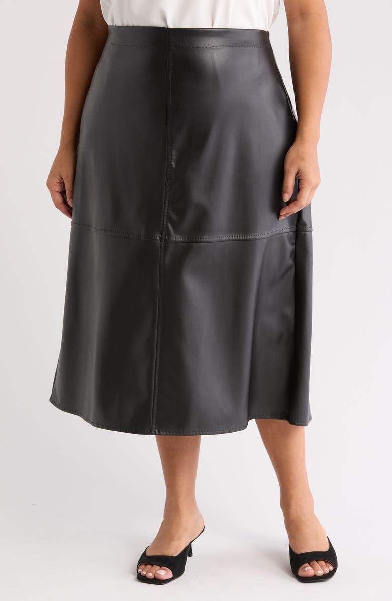 MAX STUDIO Faux Leather Midi Skirt, Main, color, Black