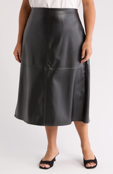 Faux Leather Midi Skirt (Plus)