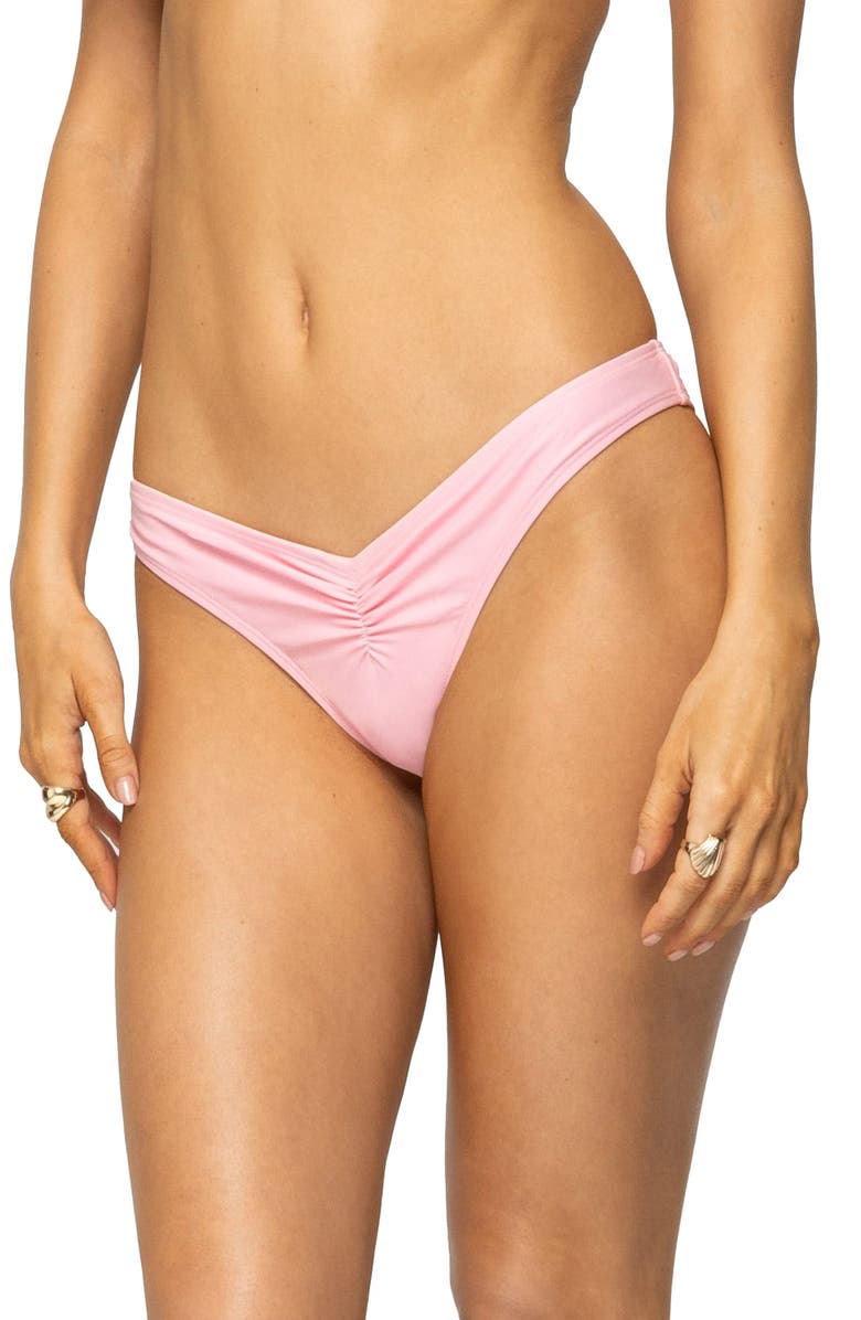 EDIKTED Starfish Ruched Bikini Bottoms, Alternate, color, Pink
