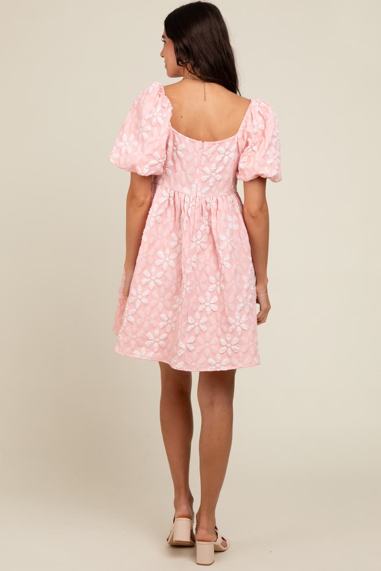 Floral Embossed Puff Sleeve Dress, Alternate, color, Light Pink