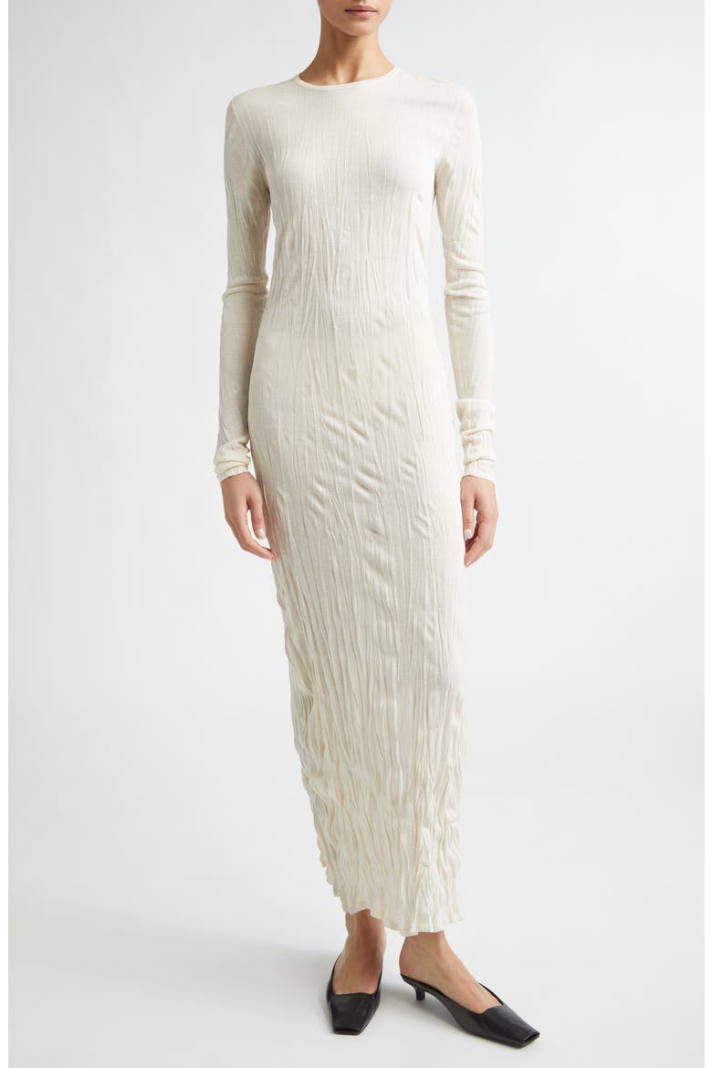Crinkled Long Sleeve Column Sweater Dress, Main, color, PALE APRICOT
