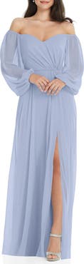 Dessy Collection Convertible Neck Long Sleeve Chiffon Gown