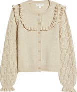 Treasure & Bond Pointelle Ruffle Wool & Cashmere Cardigan