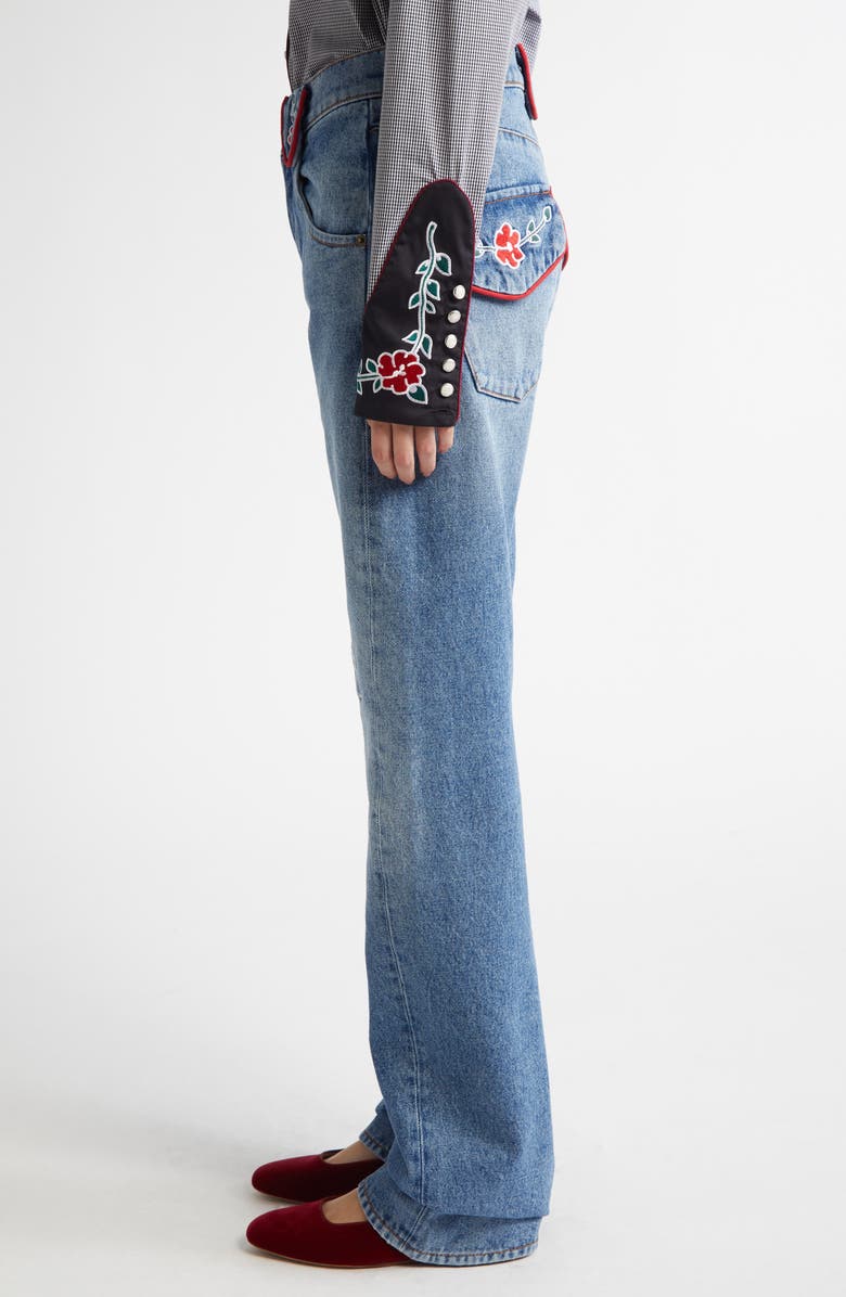 Molly Goddard Cora Floral Embroidered Jeans, Alternate, color, 