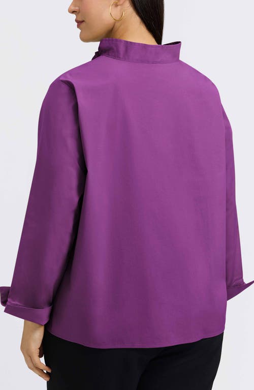 Foxcroft Tammy Ruffle Collar Cotton Blend Top In Purple