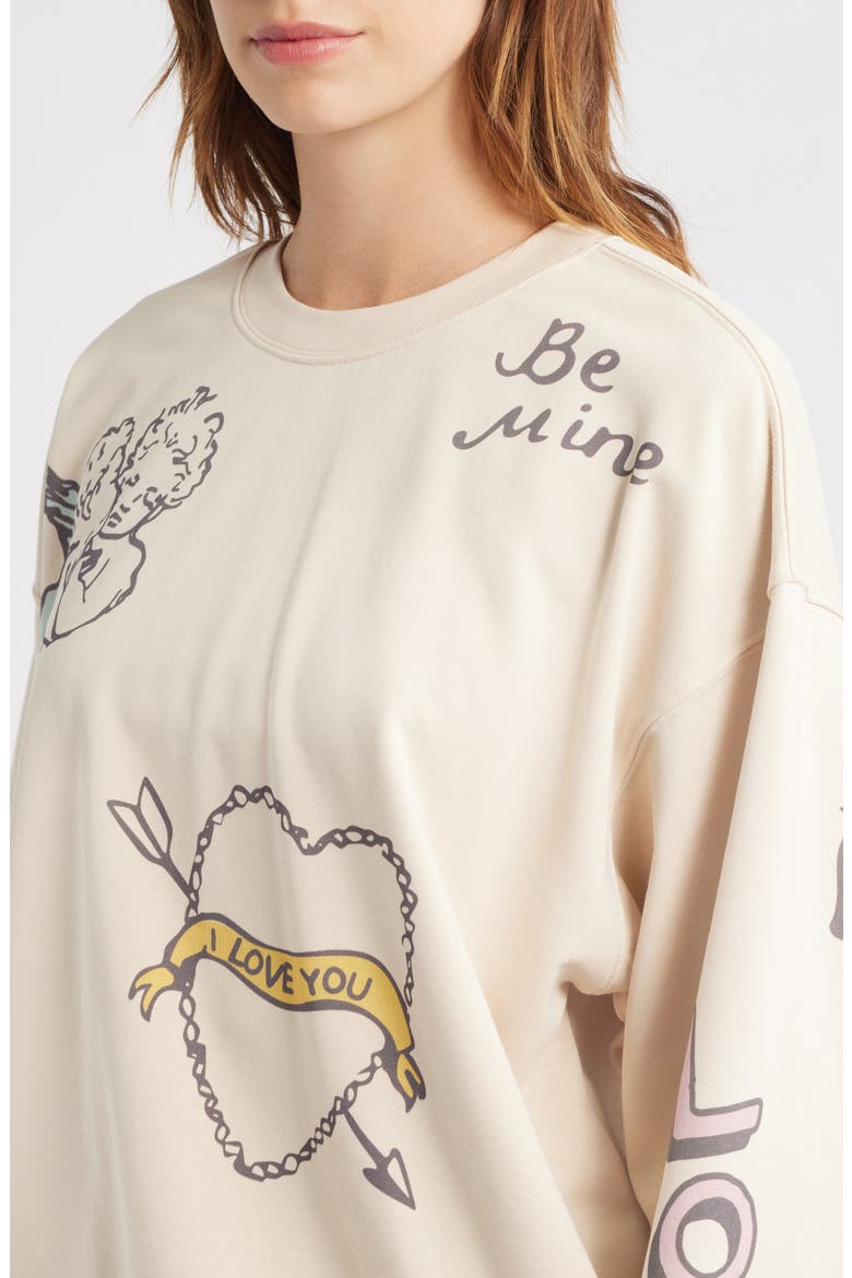 Feeling Lucky Reversible Crewneck Graphic Sweatshirt, Alternate, color, CREAM