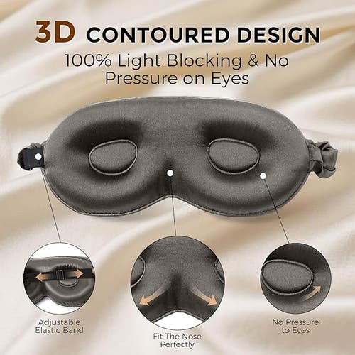 Silksilky 1 Pc 22momme Mulberry Silk 3d Contoured Blackout Eye Mask With Elastic Band In Gray