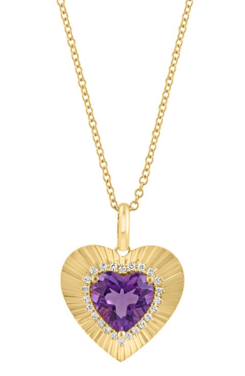 Amethyst & Diamond Heart Pendant Necklace - 0.09ct.