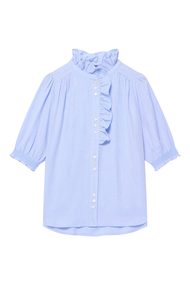 Cotton Chambray Ruffle Blouse, Alternate, color, Blue