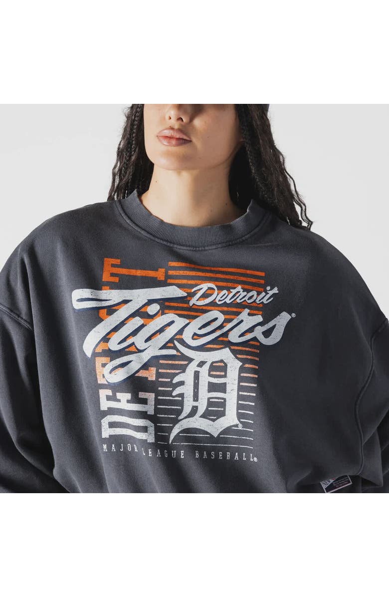 New Era Women's New Era Navy Detroit Tigers Boxy Mineral Wash Dolmen Sleeve Cropped Sweatshirt, Alternate, color,