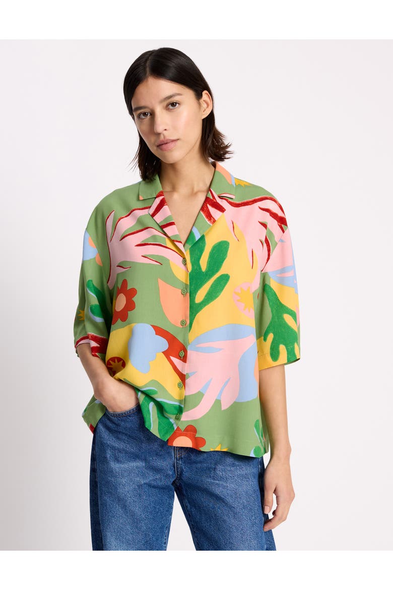 Short Sleeve Relaxed Collar Resort Shirt, Main, color, Green