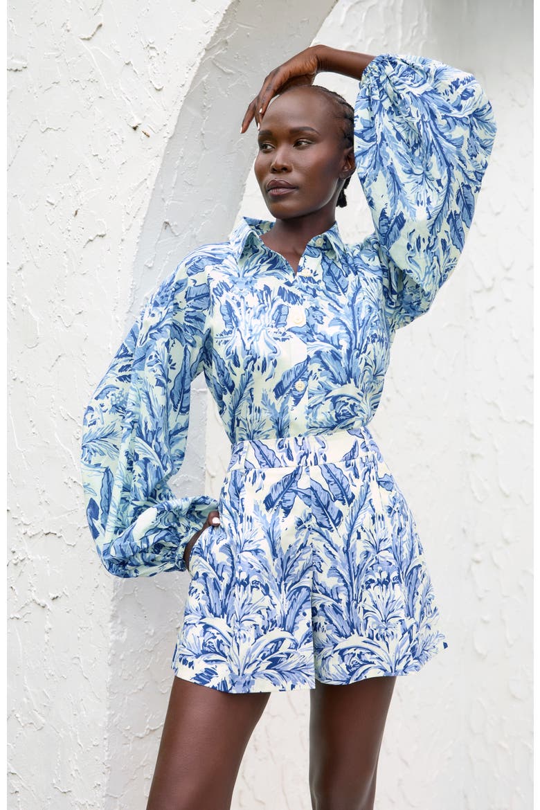 Printed Cotton Poplin Adi Shorts Toile Blu, Alternate, color, Toile Blu