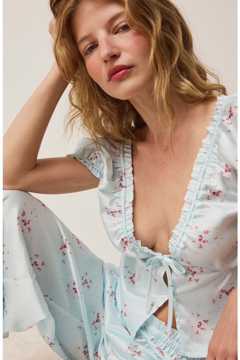Fiocco Floral Puff Sleeve Sleep Top, Alternate, color, IMP BLUE GREEN.