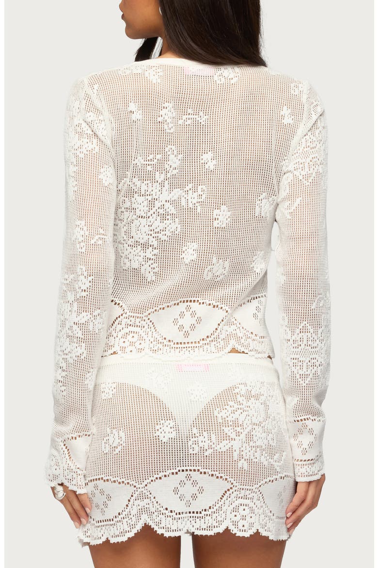 Rusa Sheer Open Stitch Button-Up Shirt, Alternate, color, WHITE