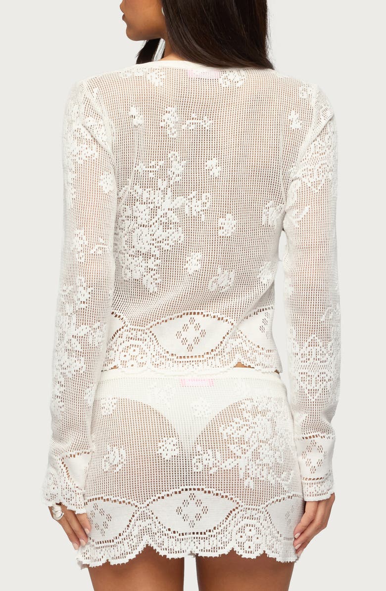 EDIKTED Rusa Sheer Open Stitch Button-Up Shirt, Alternate, color, 