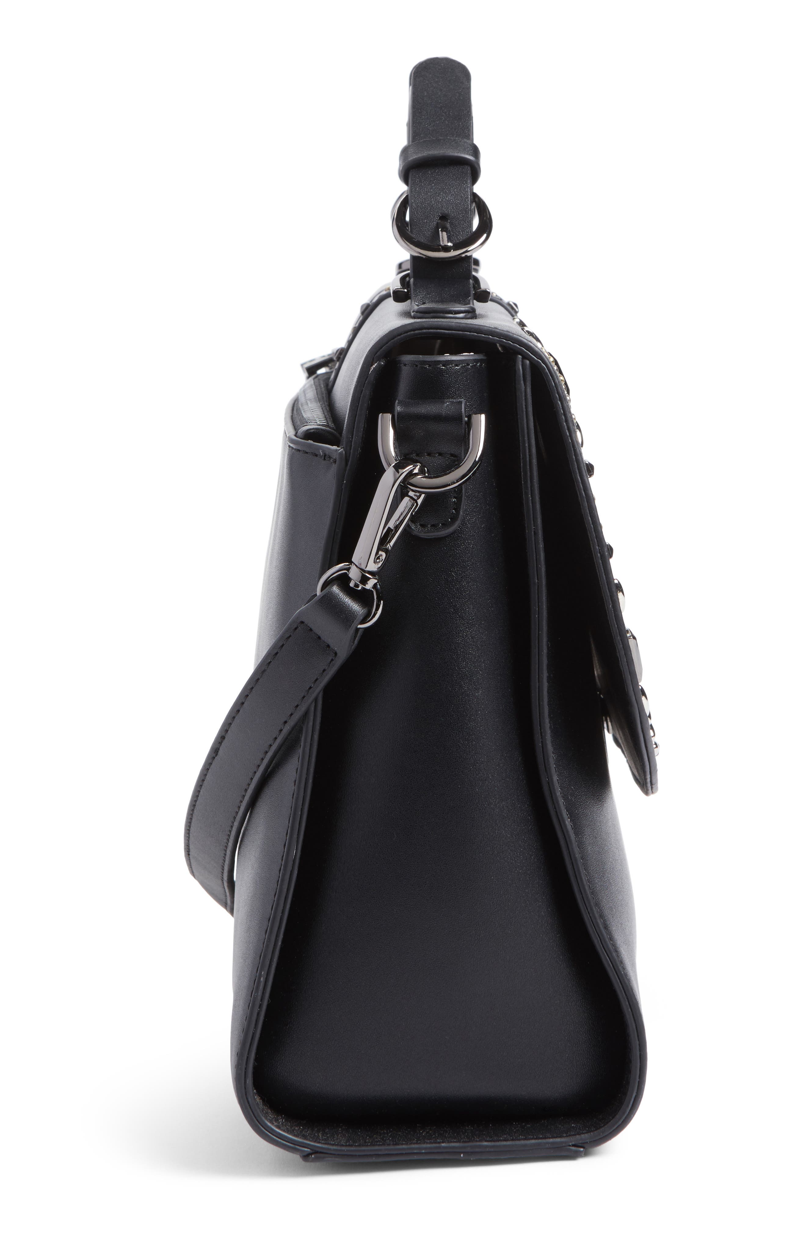 Blair Embellished Faux Leather Top Handle Satchel, Alternate, color, BLACK